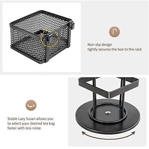  Tea Bag Organizer Storage Holder 360-Degrees Spinning Carousel, 8 Compartments, TeaBags Display Rack With Lazy Susan Platform For Kitchen Home Office Coffee Bar Station Pantry Counter -Black