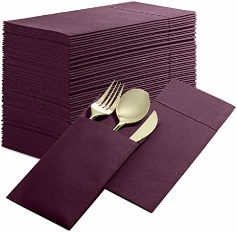  Disposable Linen-Feel Dinner Napkins With Built-in Flatware Pocket, 50-Pack BLACK Prefolded Cloth Like Paper Napkins For Dinner, Wedding Or Party