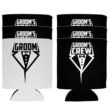  Groom And Groom's Crew Tuxedo Insulated Can Coolie Coolers (6, Groom + Groom'sCrew Tux)