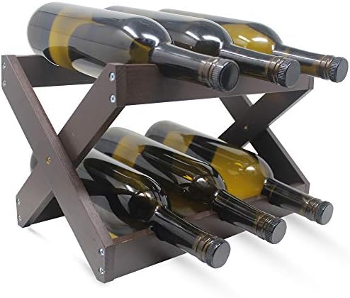  Foldable Bamboo Wine Rack ~ 6 Bottle Wine Holder Stand ~ Countertop Wine Holder For Kitchen, Bar, Cabinets ~ Holds 6 Bottles (White, 1)