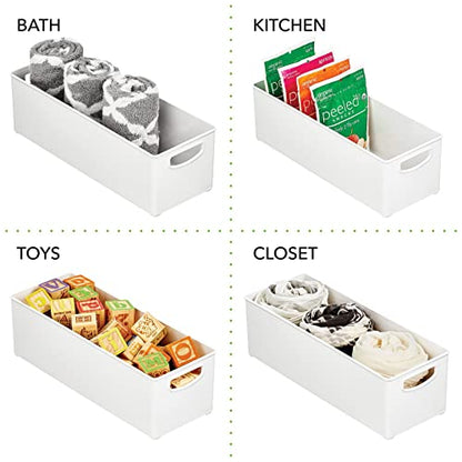  MDesign Plastic Stackable Kitchen Organizer - Storage Bin With Handles For Refrigerator, Freezer, Cabinet, And Pantry Shelves Organization - Food Container - Ligne Collection - 4 Pack - White