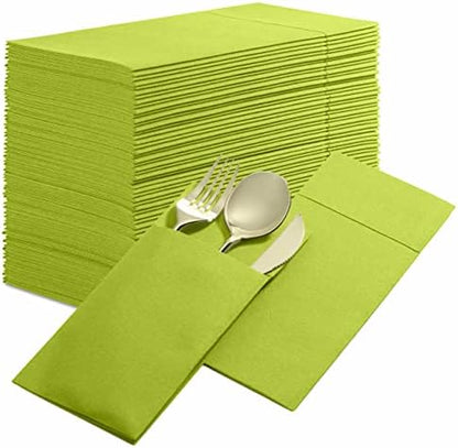  Disposable Linen-Feel Dinner Napkins With Built-in Flatware Pocket, 50-Pack BLACK Prefolded Cloth Like Paper Napkins For Dinner, Wedding Or Party