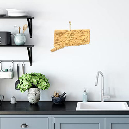  Destination Connecticut State Shaped Serving And Cutting Board, Includes Hang Tie For Wall Display