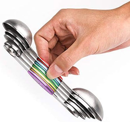  Magnetic Measuring Spoons Set Dual Sided Stainless Steel Measuring Spoon Stackable Teaspoon For Measuring Dry And Liquid Ingredients