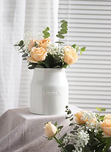  Kitchen Utensil Holder For Kitchen Counter, 7.2" White Utensil Caddy, Cooking Utensil Holder, Weighted Base & Non-Slip For Home Kitchen Décor, Housewarming Gift, Porcelain