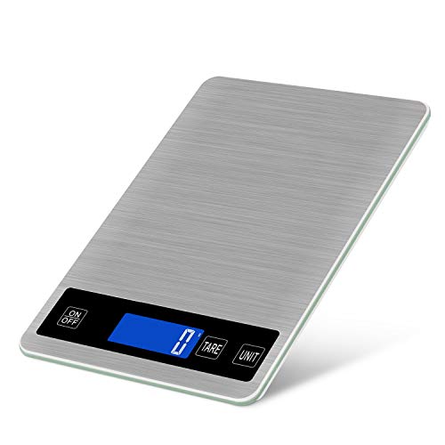  Digital Kitchen Scale 22lb/10kg Rechargeable Food Kitchen Scale With 0.04oz/1g Division, Touch Sensor, Back-Lit LCD, Stainless Steel Electric Cooking Scale With Tare & Auto Off Function (Silver)