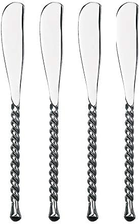  4-Piece Knife Set-Silver Tear Collection Polished/Matte Stainless Steel Spreaders, Cheese And Butter Spreading Knives, Dishwasher Safe