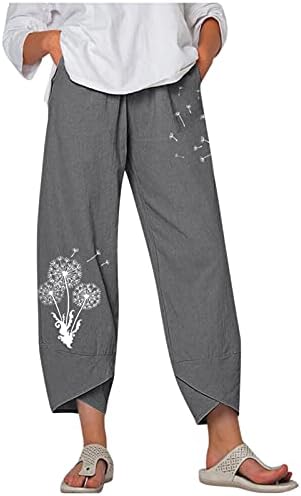  Capri Pants For Women Plus Size Cotton Linen Pockets Wide Leg Trousers Graffiti Print Relex Fit Beach Cropped Pants