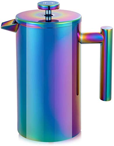  French Press Coffee Maker – 1 Or 2 Cups Small Stainless Steel Coffee Maker Double Walled French Press Rainbow 12oz/350ml