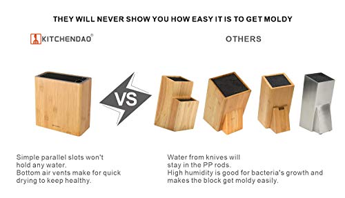  XL Bamboo Universal Knife Block Holder With Slots For Scissors And Sharpening Rod, Safe, Space Saver Knives Storage Stand Display Without Knives, Unique Slot Design To Protect Blade