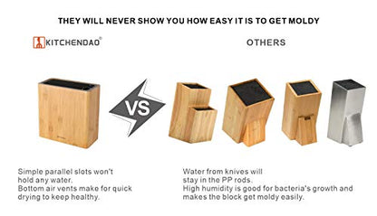  XL Bamboo Universal Knife Block Holder With Slots For Scissors And Sharpening Rod, Safe, Space Saver Knives Storage Stand Display Without Knives, Unique Slot Design To Protect Blade