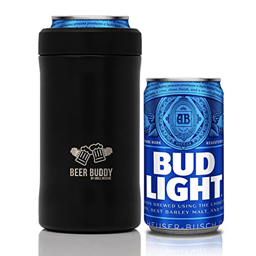  Grill Rescue​ Insulated Can Holder – Vacuum-Sealed Stainless Steel – Beer Bottle Insulator For Cold Beverages – Thermos Beer Cooler ​Suited For Any Size​ Drink - One Size Fits All (Matte Black)