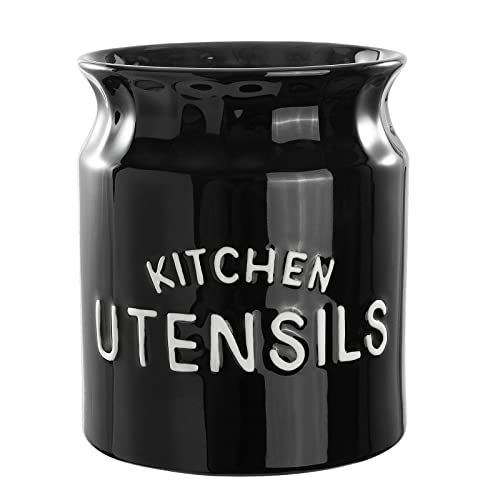  Karisky Utensil Holder, 6.5" Large Kitchen Utensil Holder For Kitchen Counter, Ceramic Cooking Utensil Crock, Decorative Utensil Caddy Organizer For Modern Farmhouse Kitchen Decor, Black