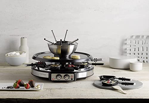  Alkey Severin RG 2348 Raclette-Fondue Kombination (ca. 1900 W, XXL-Zuleitung, INKL. Fondue-Topf Aus Edelstahl Und 8 Pfännchen)