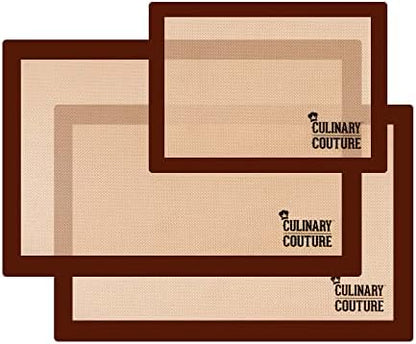  Non-Stick Silicone Baking Mats Set Of 3-2 Half Sheets And 1 Quarter Sheet - Reusable Baking Sheet And Macaron Mat - Silicone Baking Mat For Cookie Sheet, Includes Recipe E-Book