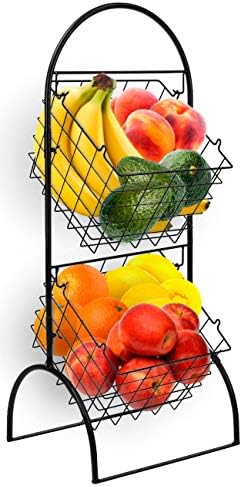  Sorbus 3-Tier Wire Market Basket Storage Stand For Fruit, Vegetables, Toiletries, Household Items, Stylish Tiered Serving Stand Baskets For Kitchen, Bathroom Organization (3 Tier)