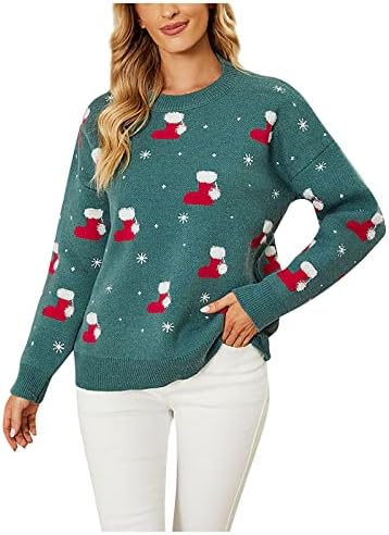 Womens Causal Loose Crewneck Cute Crew Neck Christmas Print Long Sleeve Loose Tops Sweatshirts Pullover Top Streetwear