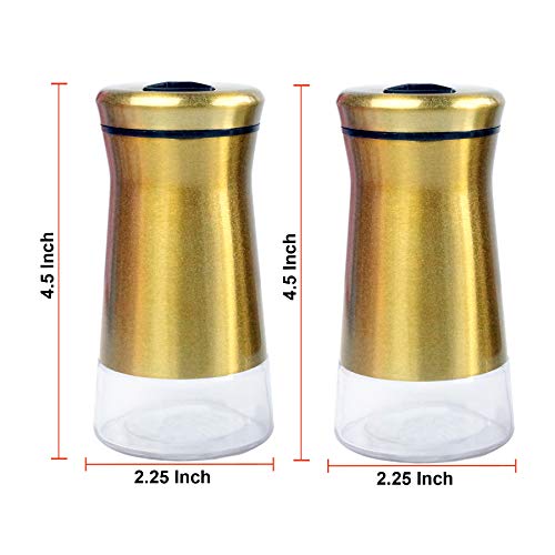  Pepper & Salt Shakers Stainless Steel Cover Glass Bottom With Rotating Adjustable Cover - Spice Sugar Shakers (Metallic Bronze)