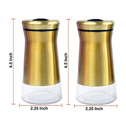  Pepper & Salt Shakers Stainless Steel Cover Glass Bottom With Rotating Adjustable Cover - Spice Sugar Shakers (Metallic Bronze)