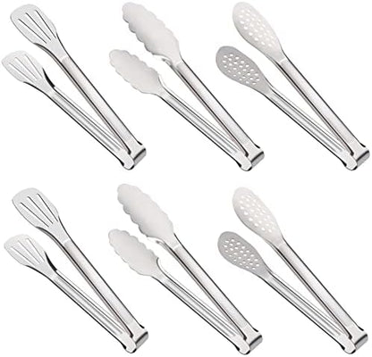  6 Pack Buffet Tongs, Stainless Steel Serving Tongs Metal Small Tongs Serving Utensils