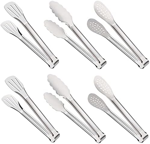  6 Pack Buffet Tongs, Stainless Steel Serving Tongs Metal Small Tongs Serving Utensils