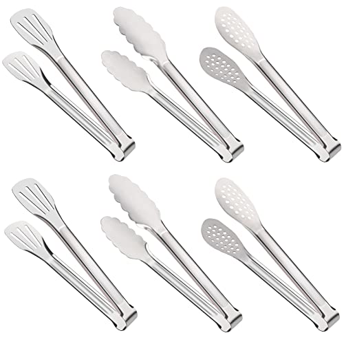  6 Pack Buffet Tongs, Stainless Steel Serving Tongs Metal Small Tongs Serving Utensils