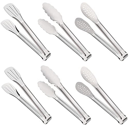  6 Pack Buffet Tongs, Stainless Steel Serving Tongs Metal Small Tongs Serving Utensils