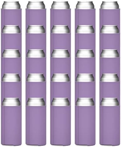  Slim Can Cooler Sleeves (25-Pack) Insulated Polyfoam, Bulk Scuba Knit Polyester Fabric Drink Insulators For 12oz Tall Skinny Beverage - Blank Design (Black)