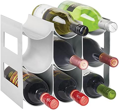  Plastic Free-Standing Water Bottle Organization/Wine Rack Storage Organizer For Kitchen Countertops, Cabinet, Bin, Pantry, Fridge, Refrigerator, 3 Tiers, 9 Bottles, Lumiere Collection - White