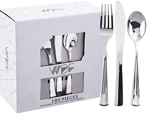  180 Pieces Disposable Plastic Gold Silverware Cutlery - Plastic Flatware Set 60 Forks, 60 Knives And 60 Spoons - Heavy Duty Gold Plastic Cutlery - Gold Utensils For Party, Wedding,Birthday