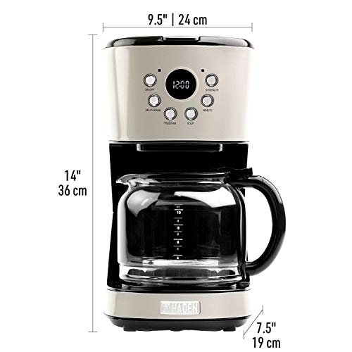  Retro Style 12 Cup Programmable Home Coffee Maker Machine With Carafe And Wide Slot Stainless Steel Retro 2-Slice Toaster, Putty Beige