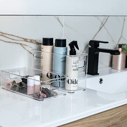  4 Cabinet Organizers And Storage Stackable Acrylic Clear Plastic Storage Bins Pantry Organizer Containers Kitchen Organization Under Sink Bathroom Organizer Drawer Freezer Refrigerator Organizer Bins