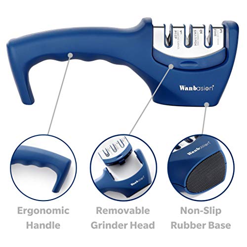  Kitchen Knife Sharpener Professional 3 Stages, Kitchen Knife Sharpener Manual Sharpening, Knife Sharpener For Kitchen Knives With Stainless Steel Ceramic Diamond Blade