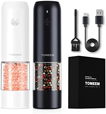  [Upgraded Larger Capacity] Electric Salt And Pepper Grinder Set - USB Rechargeable One Hand Operation Automatic Pepper Grinder And Salt Grinder With Adjustable Coarseness & LED Light Refillable