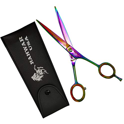  RAHWAR Professional Hair Cutting Scissor Shear (7.0 Inches) 440c Janapnese Stainless Steel Hairdressing Barber Scissor, Extra Sharp Hair Cutting Scissor For Men/Women With Free Leather Case (Multi)