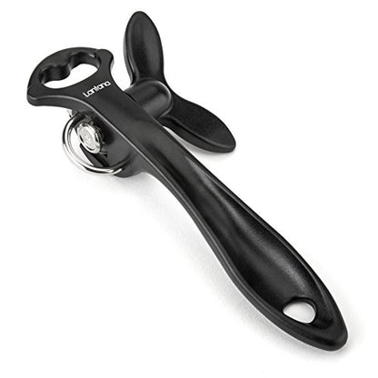 2 In 1 Safety Manual Can Opener (Smooth Edge) & Bottle Opener - Black/Stainless Steel