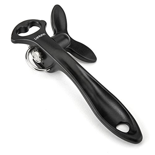  2 In 1 Safety Manual Can Opener (Smooth Edge) & Bottle Opener - Black/Stainless Steel