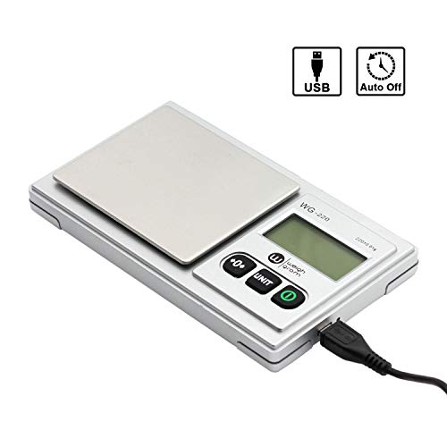  Scale 220g/ 0.01g, Digital Pocket Scale 100g Calibration Weight,Mini Jewelry Scale, Kitchen Scale,6 Units Conversion, Tare & LCD Display, Auto Off, Rechargeable Battery