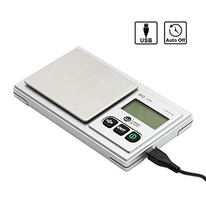  Scale 220g/ 0.01g, Digital Pocket Scale 100g Calibration Weight,Mini Jewelry Scale, Kitchen Scale,6 Units Conversion, Tare & LCD Display, Auto Off, Rechargeable Battery