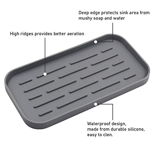  WeTest 2 Pack Premium Kitchen Sink Silicone Sponge Holder - Sink Organizer Tray For Soap Dispenser, Sponges, Scrubber (Black/Grey) (LJ-JSL-1127C1)
