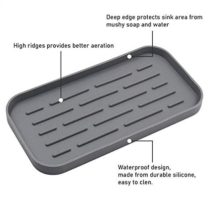  WeTest 2 Pack Premium Kitchen Sink Silicone Sponge Holder - Sink Organizer Tray For Soap Dispenser, Sponges, Scrubber (Black/Grey) (LJ-JSL-1127C1)