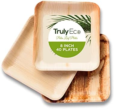  Palm Leaf Plates - Like Bamboo Plates Disposable - Compostable, Biodegradable & Eco Friendly - Appetizer & Dessert Plates For Party - Better Than Paper Plates (40, 6” Square Plates)