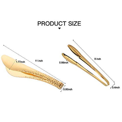  2-Pack 9 Inch Stainless Steel Gold Salad Tongs, Non-slip & Easy Grip Smart Locking Clip Handy Utensil For Cooking, Serving, Barbecue, Buffet, Salad, Ice, Oven
