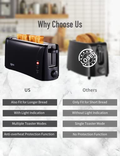  Long Slot Toaster 2 Slice Best Toaster 2 Slice Wide Slot, Vintage Black Toaster With Defrost/Reheat/Cancel/6 Bread Shade Settings/Removable Crumb Tray For Waffles Bagels, Easy To Use, 1000w