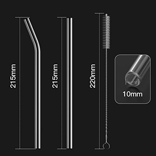  12-Pack Reusable Glass Straws,Size 8''x10 MM,Including12 Bent With 2 Cleaning Brush- Perfect For Smoothies, Tea, Juice