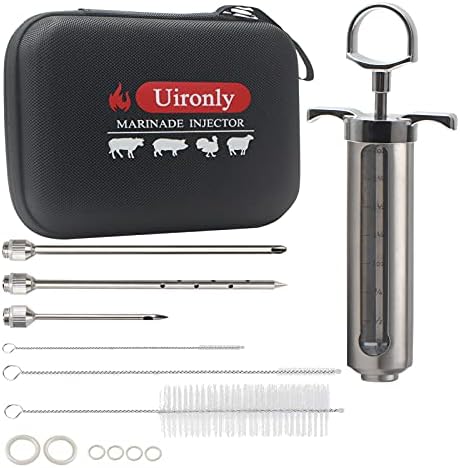  Uironly Meat Injector,Turkey Seasoning Injection Kit With 3 Professional Marinade Injector Needles For Grill Smoker BBQ Brisket; Include User Manual, E-Book - Storage Case