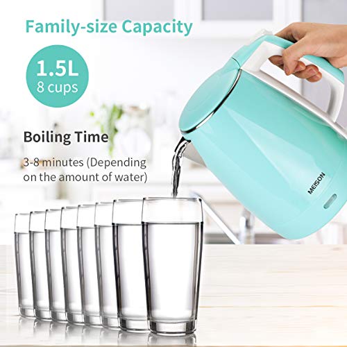  Electric Kettles Stainless Steel Interior, Double Wall Hot Water Boiler Heater, Cool Touch Electric Teapot Heater Kettle, Auto Shut-Off And Boil-Dry Protection, Cordless, 1.5L, 2 Year Warranty (1.5L)