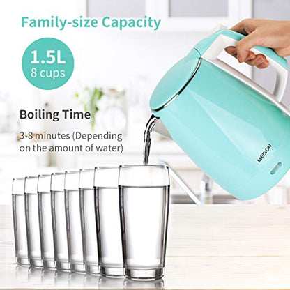  Electric Kettles Stainless Steel Interior, Double Wall Hot Water Boiler Heater, Cool Touch Electric Teapot Heater Kettle, Auto Shut-Off And Boil-Dry Protection, Cordless, 1.5L, 2 Year Warranty (1.5L)