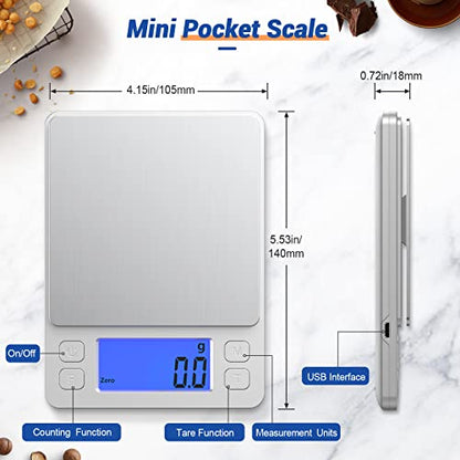 Kitchen Food Scale, Rechargeable Scale For Food Ounces And Grams, High Precision Digital Scale Used For Baking, Coffee Making, With LCD Display And 2 Trays