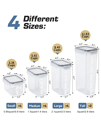  Airtight Food Storage Containers With Lids, Clear Pantry Canister Set For Kitchen Organization, Stackable Organizers For Flour, Sugar, Cereal, Rice, BPA Free Plastic 14-Pack With Different Sizes Dark Gray